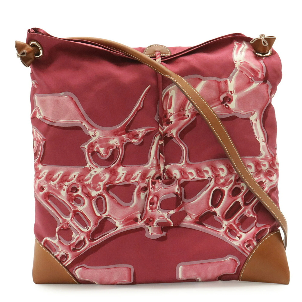 HERMES Silky City PM Shoulder Bag VIF ARGENT Silver Drop Horse Silk Purple Br...